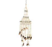 VOSAREA Campana de viento marítima con concha y cáscara de coco, vintage, rústico, colgante náutico, arte de pared para terrazas, ventanas, decoración de Navidad, fiesta, regalo, color blanco