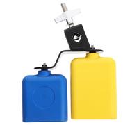 VOSAREA Cencerro Doble Bicolor Profesional Abs y Metal, Instrumento de Percusión Práctico para Batería y Banda, Campana Musical Educativa Pequeña Azul y Grande Amarilla, Accesorios