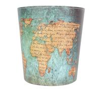 VOSAREA Cubo de Basura Retro de Cuero Estilo Británico, sin Tapa, Tamaño Mediano, Color Verde Mapa Vintage, Papelera Descubierta para Oficina y Hogar, Contenedor de Almacenamiento