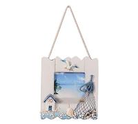 VOSAREA Marco de fotos de madera con concha, red de pesca, decorativo, marco de fotos, mesa colgante, decoración náutica