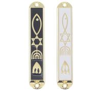 VOSAREA Mezuzá Decorativa Metálica Negra y Blanca 88 Mm 2 Piezas para Puerta, Adorno Religioso Judío Católico, Decoración de Mezuzá para Puertas y Hogar