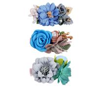 VOSAREA Pinzas Cabello Flores de Tela Azules para Niñas, 3 Piezas, Decorativas y Adecuadas para Cabello Corto en Cumpleaños y Días Festivos