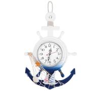 VOSAREA Reloj de Pared con Ancla de Madera marítima con, Estilo Vintage, rústico, marítimo, náutico, decoración de Pared, timón, Reloj de Cuarzo para niños, salón, Dormitorio