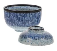 VOSAREA Tazón de Sopa Japonés Tapa de Cerámica Ondulada, 250 Ml, para Miso, Ramen y Arroz, Apto para Microondas, Adecuado para Cocina Diaria y Servir Aperitivos