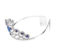 VOSAREA Tiara de Novia Estilo Barroco Cristales de Imitación Azul, Diadema de Aleación Antióxido que Mantiene la Tiara en Su Lugar para Fiestas Obsequios