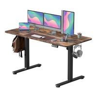 VOSATRON Escritorio eléctrico regulable en altura 160 x 60 cm, altura regulable con control de memoria y tecnología anticolisión, ruedas, tablero de empalme, marco negro/tablero de mesa marrón