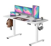 VOSATRON Escritorio eléctrico regulable en altura 160 x 60 cm, altura regulable con control de memoria y tecnología anticolisión, ruedas, tablero de empalme, marco blanco/tablero de mesa blanco
