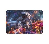 VOSERY Alfombra de baño de 30 x 20 pulgadas, suave, absorbente, antideslizante, lavable a máquina, diseño de astronauta en el jardín cósmico, tapete de ducha para baño