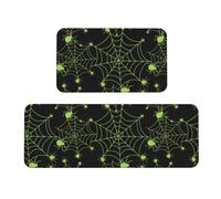 Vosery Alfombrillas de cocina para suelo, 2 piezas, elegantes tapetes antifatiga para suelo de cocina, telaraña verde de Halloween, alfombras de cocina, antideslizantes, lavables para dormitorio, baño
