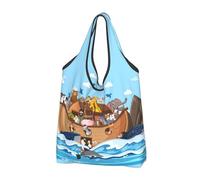 VOSERY Animals On Noah's Ark - Bolsa de la compra de alimentos reutilizable flotante con asas, Negro , talla única