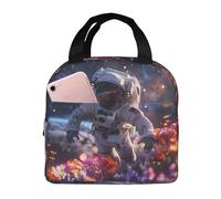 VOSERY Bolsa de almuerzo, lonchera para mujeres, hombres y adultos, astronauta en el jardín cósmico, bolsa de almuerzo aislada, bolsa enfriadora, a prueba de fugas, reutilizable, gran capacidad, bolsa