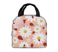 VOSERY Bolsa de almuerzo, lonchera para mujeres y hombres adultos, bolsa de almuerzo aislada con margarita y mariquita, bolsa de almuerzo a prueba de fugas, reutilizable, de gran capacidad, para el