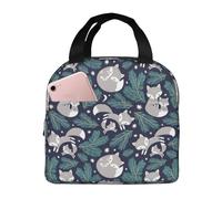 VOSERY Bolsa de almuerzo para hombre y mujer, diseño de zorro gris, hoja verde, aislante, bolsa isotérmica, a prueba de fugas, reutilizable, gran capacidad, bolsa de almuerzo para trabajo, oficina