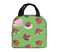 VOSERY Bolsa de almuerzo para mujeres y hombres, bolsa de almuerzo aislada verde mariquita, bolsa refrigeradora, a prueba de fugas, reutilizable, gran capacidad, para el trabajo, oficina, picnic