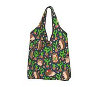 VOSERY Bolsa de compras reutilizable con lindo erizo cactus azul bolsa de compras de alimentos bolsa plegable con asas, Negro , talla única