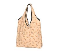 VOSERY Bolsa de la compra con asas de dibujos animados lindo Corgi divertido reutilizable para alimentos plegable marrón negro 3 piezas