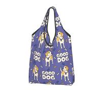 VOSERY Bolsa de la compra reutilizable con perro beagle, bolsa de la compra de alimentos, bolsa plegable con asas, negro, 3 unidades