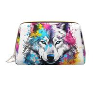 VOSERY Bolsa de maquillaje, bolsa de cosméticos, bolsa de aseo de viaje para mujer, bolsa de maquillaje de lobo colorida, gran capacidad, bolsa de maquillaje, organizador, bonita bolsa de maquillaje