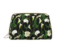 VOSERY Bolsa de maquillaje, bolsas de cosméticos de viaje para mujer, organizador de bolsa de maquillaje de gran capacidad, bolsa de maquillaje negra con flores de lirio de cala, bonita bolsa de