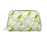 VOSERY Bolsa de maquillaje, bolsas de cosméticos de viaje para mujer, organizador de bolsa de maquillaje de gran capacidad, bolsa de maquillaje de flores de lirio de cala, bolsa de maquillaje verde