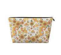 VOSERY Bolsa de maquillaje de cuero, bolsas de cosméticos, neceser de viaje para mujer, organizador de maquillaje retro de los años 70 y 60, bonita bolsa de maquillaje, bolsa de maquillaje impermeable