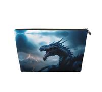 VOSERY Bolsa de maquillaje de piel, bolsa de aseo de viaje para mujer, dragón tormenta trueno azul, bolsa de maquillaje, organizador, bonita bolsa de maquillaje, bolsa de maquillaje impermeable