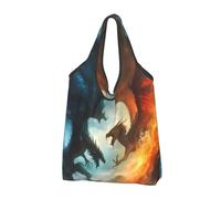 VOSERY Bolsas de compras reutilizables con diseño de dragón de llama roja y azul, bolsas de compras plegables con asas, Negro -, 3 PCS