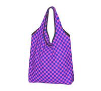 VOSERY Bolsas de compras reutilizables retro Y2K a cuadros azules y rosas para comestibles, bolsa plegable con asas, Negro -, 2 PCS