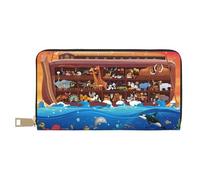 VOSERY Cartera de piel para mujer, billetera plegable para múltiples tarjetas, animales en el Ark2 de Noé, cartera larga