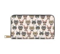 VOSERY Cartera de piel para mujer, billetera plegable para múltiples tarjetas, gafas Cornish Rex Cute Cat Carteras para mujer, bolso largo