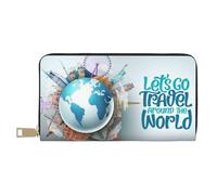 VOSERY Cartera de piel para mujer, billetera plegable para múltiples tarjetas, Let's Go Travel Around the World, cartera larga para mujer