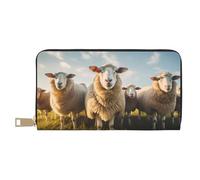 VOSERY Cartera de piel para mujer, billetera plegable para múltiples tarjetas, lindo rebaño de ovejas de la pradera, cartera larga