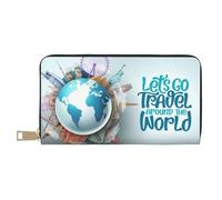 VOSERY Cartera para mujer, de cuero, plegable, multitarjeta, Let's Go Travel Around the World, cartera larga para mujer