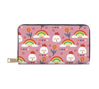 VOSERY Carteras delgadas de cuero para mujeres y hombres, bonita cartera de mano con diseño de pollo, arco iris, flores, amor, para mujeres y hombres con cremallera
