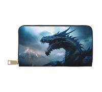 VOSERY Carteras delgadas de cuero para mujeres y hombres, cartera de mano de dragón de tormenta de trueno azul para mujeres y hombres con cremallera