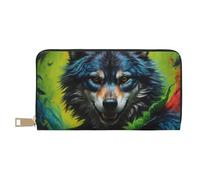 VOSERY Carteras delgadas de cuero para mujeres y hombres, estilo realista, con cremallera, diseño de guerrero de lobo