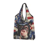 VOSERY Cool Chimp With Drink - Bolsas de compras reutilizables para comestibles, bolsa plegable con asas, Negro, 2 PCS