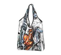 VOSERY Cuatro caballos corriendo bolsas de comestibles reutilizables bolsas de compras para comestibles, bolsa plegable con asas, Negro -, 3 PCS