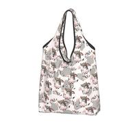 VOSERY Divertida bolsa de compras reutilizable de vaca lechera de dibujos animados, bolsa de transporte plegable con asas, Negro , talla única