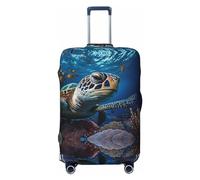 VOSERY Funda de equipaje de viaje, funda lavable para maleta de 18 a 32 pulgadas, diseño de tortuga coral oceánica, Negro -, S