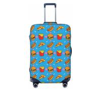 VOSERY Funda de equipaje de viaje - Linda patatas fritas hamburguesa pizza lavable funda protectora para equipaje de 45,7 a 81,28 cm, Negro , large