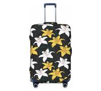 VOSERY Funda para equipaje de viaje, lavable, diseño de lirios amarillos y blancos, para equipaje de 45,7 a 81,3 cm, Negro -, S