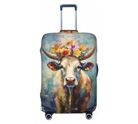 VOSERY Funda para equipaje de viaje, lavable, diseño de vaca, con pintura al óleo, para equipaje de 18 a 32 pulgadas, Negro, Medium