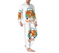 Vosery Hello Fall Farm Truck - Conjunto de pijama de manga larga para hombre, con bolsillos, Negro, Medium