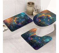 VOSERY Juego de 3 alfombras de baño, diseño de caballito de mar de neón, absorbente, absorbente, antideslizante, cubierta para asiento de inodoro, alfombrilla de inodoro, alfombra de baño, diseño de U