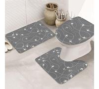 VOSERY Juego de alfombras de baño de 3 piezas - Rutas de avión alrededor del mundo, alfombras de baño absorbentes antideslizantes, cubierta de tapa de asiento de inodoro, alfombras de inodoro lavables