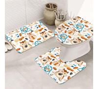 VOSERY Juego de alfombras de baño de 3 piezas, tapetes de baño suaves y lavables para baño, diseño de dibujos animados de nuez de hámster, cacahuete, cubierta de tapa de inodoro en forma de U, tapetes