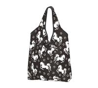 VOSERY Modern Horse - Bolsas de compras reutilizables para comestibles, color blanco y negro, bolsa plegable con asas, Negro -, 3 PCS