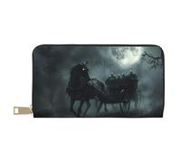 VOSERY Monedero de piel para mujer, bifold, multicarro, Halloween, carruaje fantasma, noche de luna, monedero largo