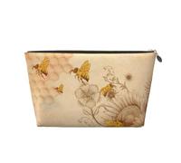 VOSERY Neceser de maquillaje de piel, neceser de viaje, neceser de viaje para mujer, retro, dibujado a mano, abejas, girasoles, bolsa de maquillaje, organizador, bonita bolsa de maquillaje